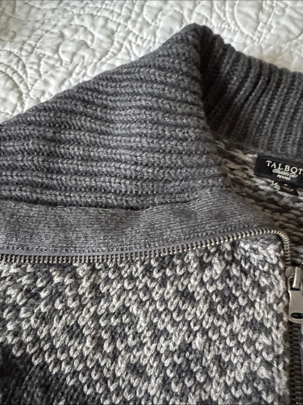 Talbots Charcoal and White Zip-Front Fair Isle Cardigan - Picture 5 of 7